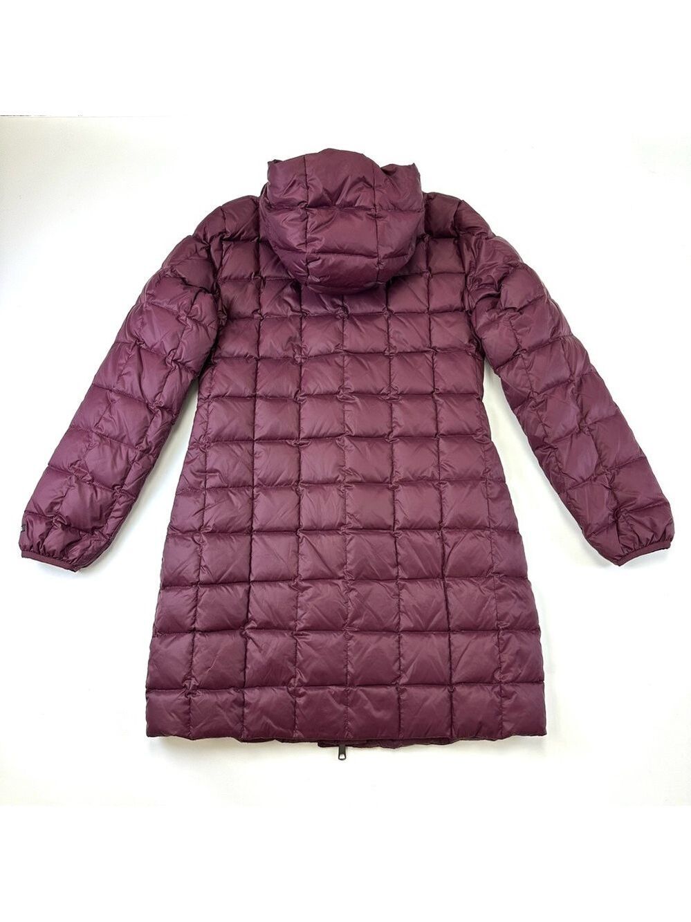 Roots down hooded puffer coat Womens Medium burgundy quilted long line winter - Picture 3 of 14